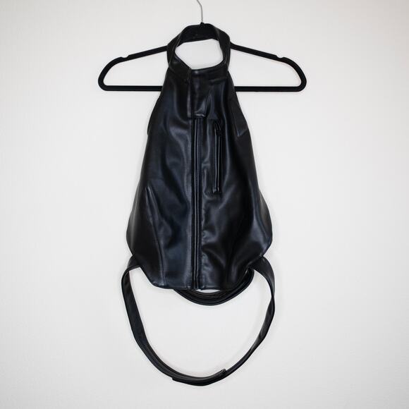 KHY x Namilia By Kylie Jenner Black Faux Leather Open Back Halter Top SZ XL - Picture 2 of 7
